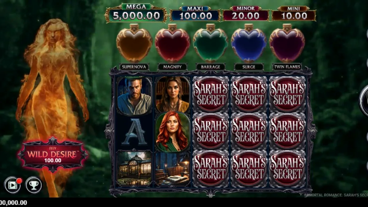 Tampilan visual slot Immortal Romance Sarah’s Secret dengan nuansa gothic
